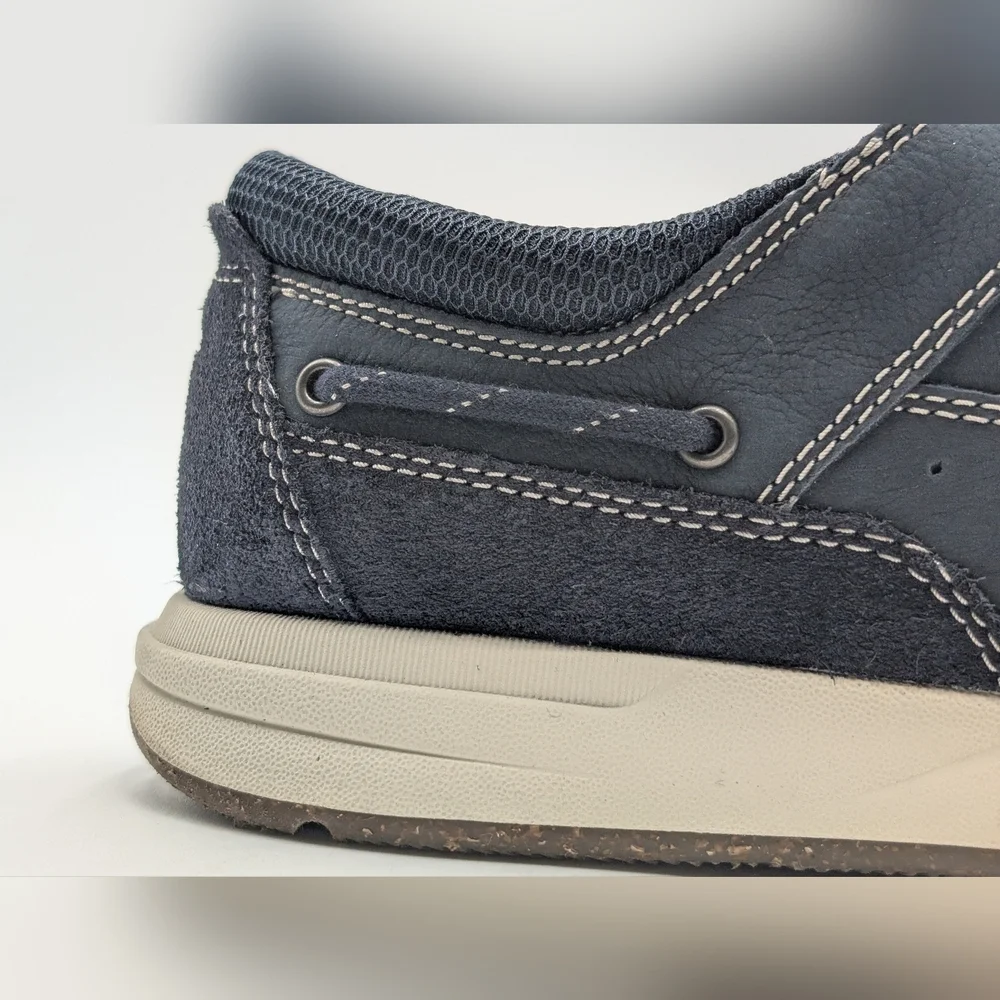 Clarks Sailview Lace Sz 11W Men Navy Nubuck Premium Leather Shoes Slip Resistant